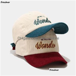 Casquettes de baseball Vintage Lettre Brodée Corduroy Baseball Cap Candy Couleur Chaud Chapeaux d'hiver pour hommes Femmes Frais Hip Hop Face Bone Gorras D Dhkuh