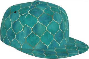 Casquettes de boule Vintage marocain avec ligne d'or motif sarcelle plat Bill chapeau unisexe casquette de Baseball Hip Hop Style visière blanc A