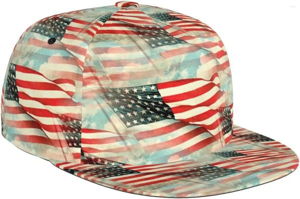 Ball Caps Vintage Patriotic USA American Flag Print Flat Bill Hat Unisexe Snapback Baseball Cap Hip Hop Style Visor vierge Adju