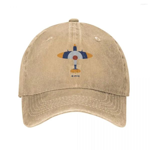 Casquettes de baseball vintage RAF Spitfire Top View Outfit Casquette de baseball de style unisexe Chapeau lavé en détresse Activités de plein air classiques