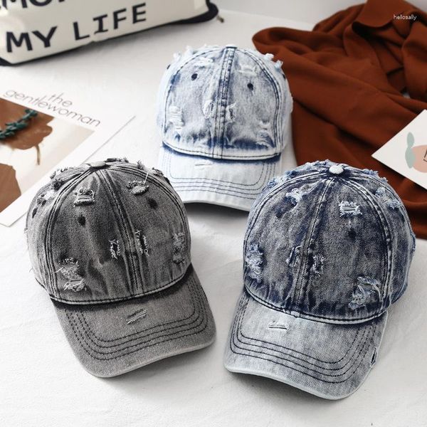 Gorras de béisbol Vintage Wash Denim Gorra de béisbol Hombres Casual Washed Old Hole Jean Blank Snapback Hat Mujeres Hip Hop Bone