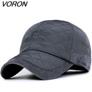 Ball Caps Voron 2021 Warm Winter Baseball Cap Men Brand Snapback Black Solid Bone Mens Hats Ear Flaps1