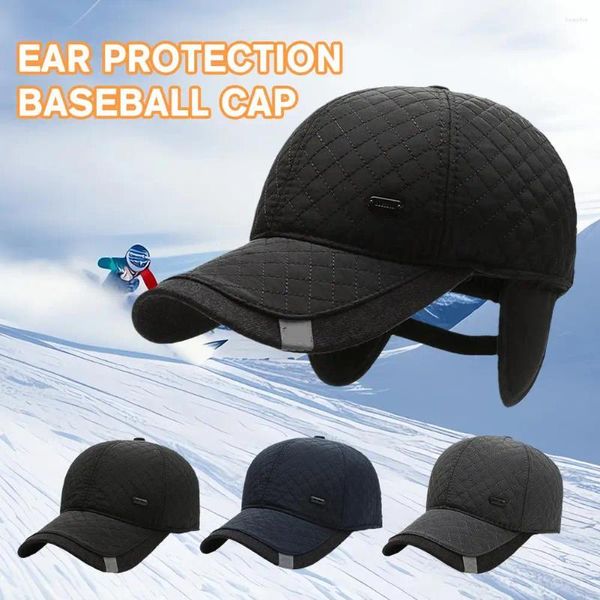 Tapas de bola Capa de béisbol de algodón caliente con orejas para hombres - Color sólido al aire libre Snapback Sappback Espesado de terciopelo Invierno G8R5