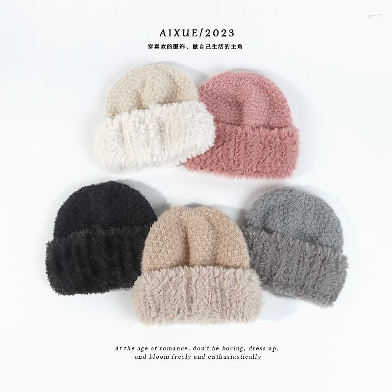 Ball Caps Warm Woolen Hat Showing Face Small Japanese Style Simple Autumn And Winter Plush Stitching Knitted For Women Cap