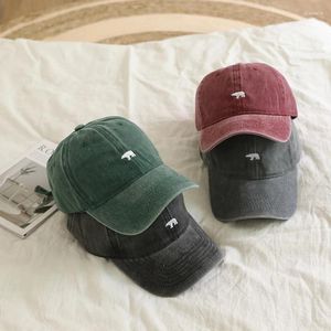 Casquettes de balle Coton lavé Do The Old Cowboy Casquette de baseball Femme Ours polaire brodé Soft Top Polyvalent Face-Looking Couple Peaked