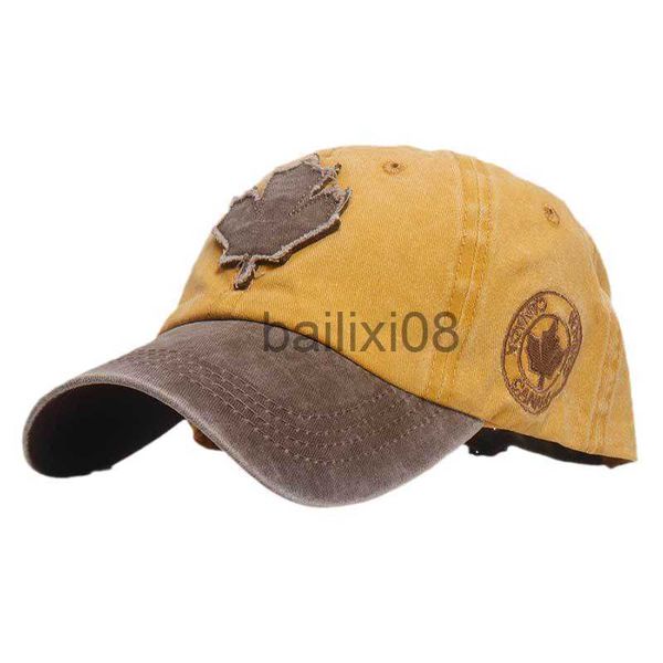 Gorras de béisbol de algodón lavado para hombres, gorra de béisbol de hoja de arce para mujeres, sombrero Snapbk, bordado de animales, gorras de hueso, gorras informales para hombres J230807