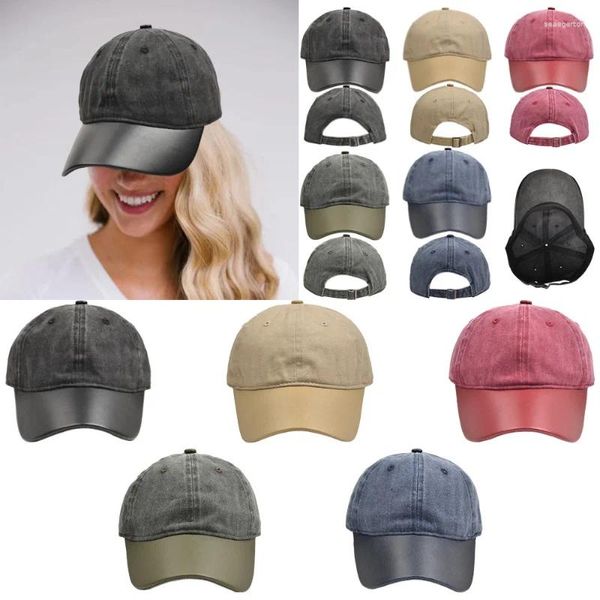 Casquettes de baseball Lavé Coton Pu Cuir Épissage Casquette De Baseball Hommes Et Femmes Printemps Automne En Plein Air Casual Réglable Snapback Hip Hop Gorras