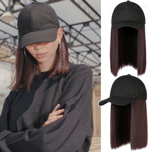 Casquettes de balle perruque chapeau femmes perruques droites courtes deux couleurs casquette de cheveux Hip Hop pour femmes coton décontracté Bonnet Cool Punk visières