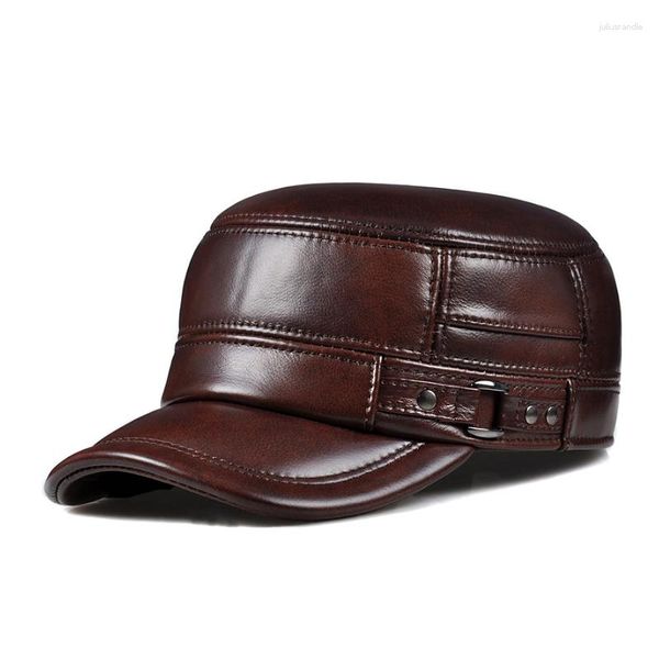 Tapas de pelota Accesorios de invierno Hat calientes de cuero de cuero genuino ejército Militar Elegador Elegante Béisbol Capa de béisbol British Vintage Red Gorra