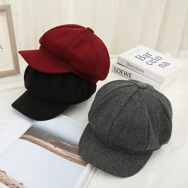 Casquettes de baseball hiver automne chapeaux femmes Vintage Plaid pointe octogonale chapeau tissu de laine visage rond bérets artiste de mode