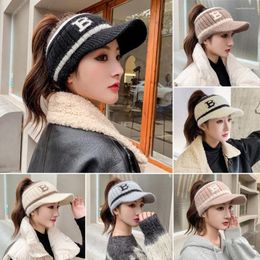 Gorras de bola Moda de invierno Cálido Sombrero de punto Mujeres A prueba de frío A prueba de viento Bonnet Orejeras Casual Deporte al aire libre Vacío Top Letra Béisbol