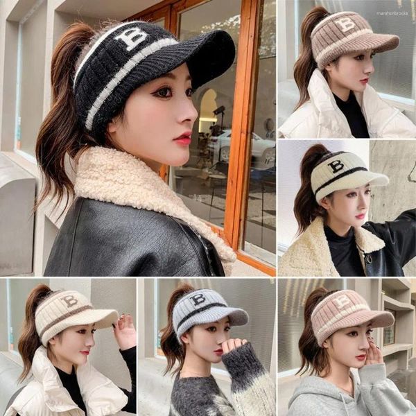 Casquettes de balle Mode d'hiver Chaud Chapeau tricoté Femmes Coupe-vent Coupe-vent Bonnet Cache-oreilles Casual Sport de plein air Vide Top Lettre Baseball