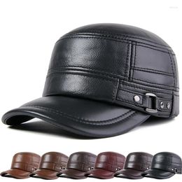 Ball Caps Winter Echt Lederen Cap Heren Platte Warme Leger Militaire Hoed Elegante Man Honkbal Britse Vintage Koeienhuid