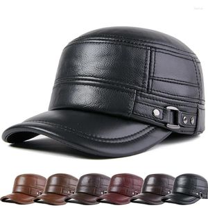 Casquettes de balle hiver véritable casquette en cuir hommes plat chaud armée militaire chapeau élégant homme baseball britannique vintage peau de vache