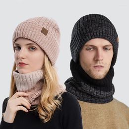 Casquettes de balle Chapeau d'hiver pour femmes hommes mélange de couleurs mode tout-match tricoté chaud épais écharpe cou dames Gentleman Beanie unisexe chapeaux