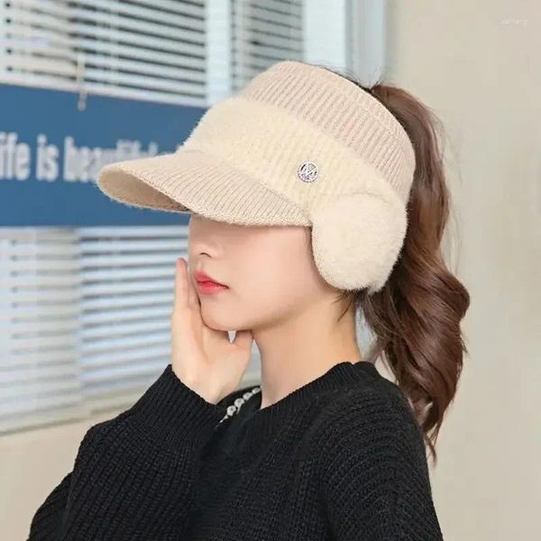Gorras de bola Sombreros de invierno para mujeres 2024 Moda Cálida orejeras tejidas Mujer Otoño Béisbol Gorros Visor