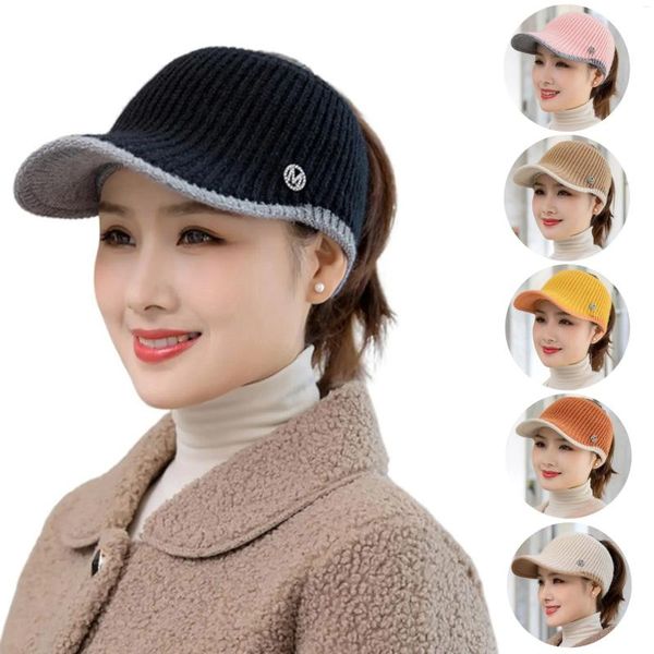 Casquettes de baseball Lettre M d'hiver Femmes Sports Creux Top Hat Mode Chaud Tricoté Chapeaux Dames En Plein Air Courir Sun Shading Baseball Cap