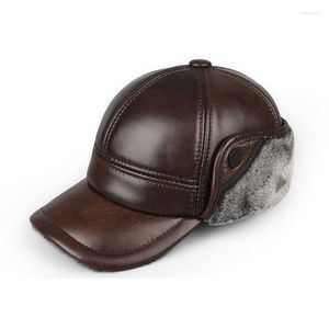 Casquettes De Baseball hiver hommes en cuir véritable Bomber chapeau épaissir peau de vache Baseball avec des chapeaux chauds De papa Sombrero De Cuero Del Hom