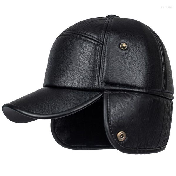 Casquettes de balle hiver moyen et vieillesse chapeau baseball hommes cuir noir protection de l'oreille fourrure chaude