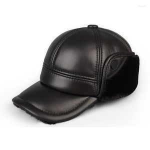 Casquettes de baseball hiver en plein air hommes en cuir le chapeau de bombardier épaissir la peau de vache Baseball garder au chaud avec les oreilles chapeaux de papa Sombrero