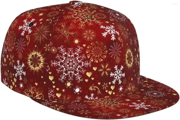 Caps à balle hivernale Snowflake Red Sparkle Match de Noël Flat Bill Hat Unisexe Snapback Baseball Cap Hip Hop Style Visor Vier