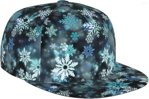 Golpas de bola de invierno copos de nieve Sparkle Sky Patrón de Navidad Flat Bill Hat unisex Snapback Baseball Cap Hip Hop Style Blan