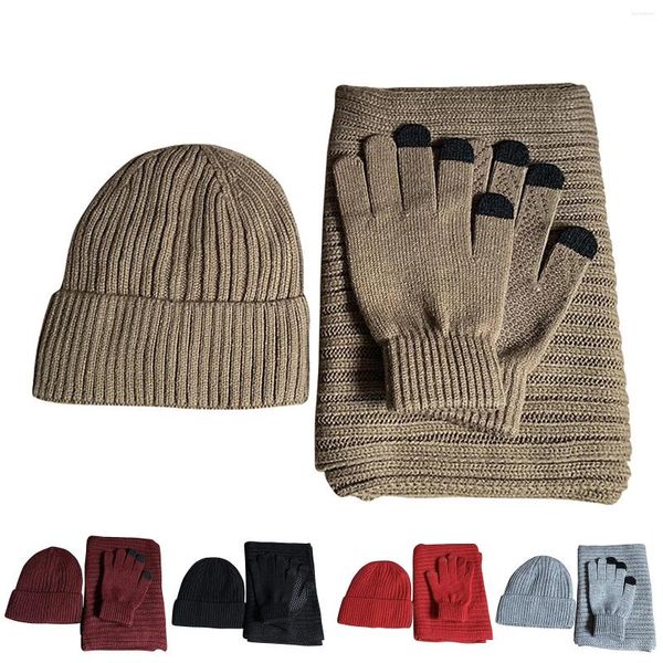 Gorros de bola Invierno engrosado Sombrero cálido Bufanda Guante de punto Conjunto de tres piezas Guantes