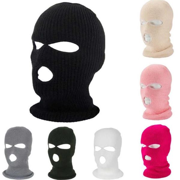 Casquettes de balle hiver chaud FL visage ER moto masque de ski chapeau 3 trous Clava armée tactique coupe-vent tricot bonnets casquettes de course D1297p