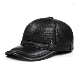 Bal Caps Winter Warme Muts Mannen Echt Leathe Gehoorbescherming Maat Verstelbaar Mannelijke Schapenvacht Reliëf Baseball Cap Vader Toevallige Dicer