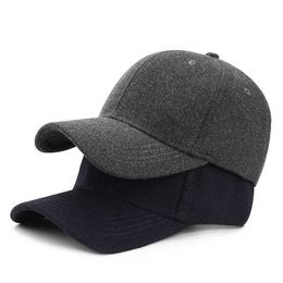 Casquettes de baseball hiver laine tissu chapeau hommes épaissi chaud casquette de baseball femmes panneau lumineux couleur unie hommes grosse tête autour de la marée casquetteJ230228