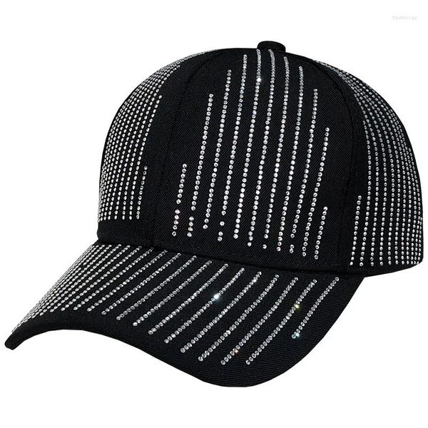 Gorras de bola Gorra de béisbol para mujer Industria pesada Rhinestone Negro Sombrero brillante Snapback Casquette Femme Visor