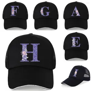 Casquettes de baseball Femmes Casquette de baseball Violet Fleur Lettre Snapback Été Maille Chapeau Hommes Mode Hip Hop Casual Réglable Os Extérieur