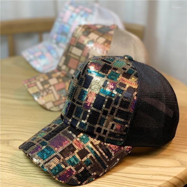 Gorras de béisbol para mujer gorra de béisbol Y2K lentejuelas brillo colorido transpirable malla verano sombrero para el sol moda pareja Corea fiesta baile hombres