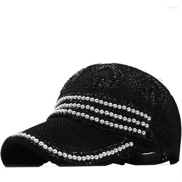 Gorras de béisbol para mujer, sombrero de béisbol brillante con diamantes de imitación, gorra de malla tejida, decoración de cristal ostentoso para mujer, moda para chicas, sol transpirable