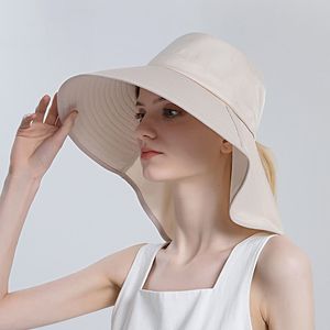 Kogelcaps vrouwen mode paardenstaart emmer hoeden met nek flap zomer uv bescherming zon hoed voor vrouwelijke outdoor wide rem strand petten 230413