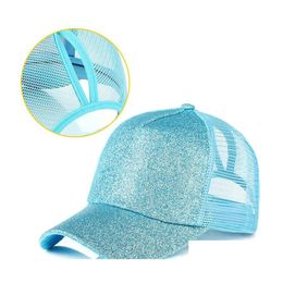 Kogelcaps vrouwen glitter mannen snapback hoed mesh ademende vrachtwagenchauffeur rommelige zomerhoeden vrouwelijk verstelbare drop levering mode accessori otufo