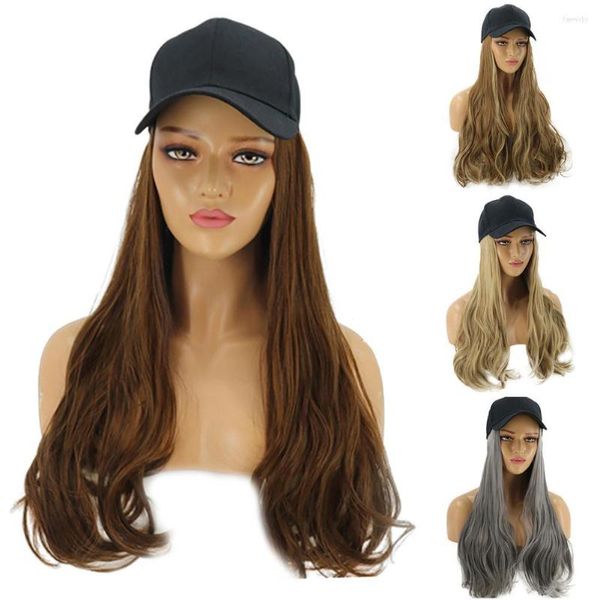 Gorras de bola Peluca larga para mujer Extensión de cabello sintético con gorra de béisbol Multicolor Pelucas de conexión natural