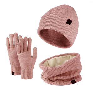 Gorros de bola Mujeres Hombres Otoño Invierno Cálido Lindo Sombrero de lana Bufanda Conjunto para niñas Guantes Mujeres Fleece