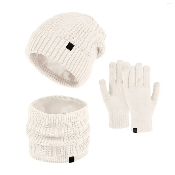 Cappellini da donna da uomo autunno inverno caldo carino cappello di lana sciarpa guanti slouchy tre pezzi berretto in maglia da neve set per ragazze