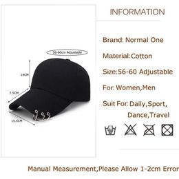 Ball Caps femmes hommes Hip Hop Kpop Snapback Baseball Cape Couleur solide avec Ring Sport Dancing Travel Lover papa Caps Caps Streetwear Réglable