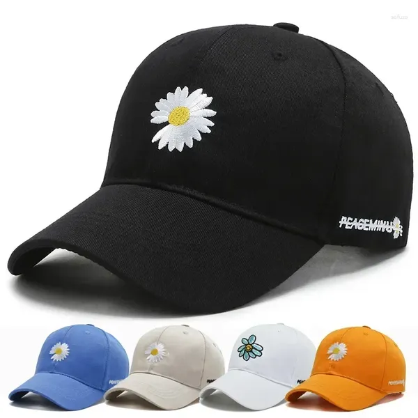 Gorras de béisbol Mujeres Hombres Deportes Hip Hop Daisy Sombreros de béisbol Flor Gorra bordada Sólido Snap Back Unisex Sunhat Moda al aire libre