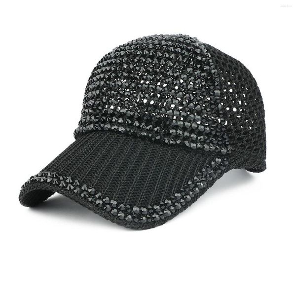 Gorras de bola Mujeres Hombres Tachonados Cristales de diamantes de imitación Malla ajustable Gorra de béisbol Brillante Bling Casual Deportes Transpirable Sombrero para el sol