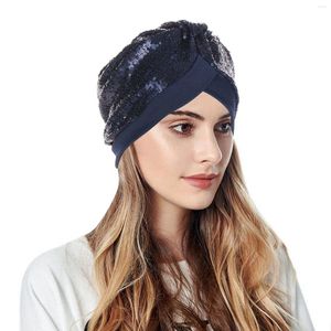 Capes de balle Femmes Muslim Turban Hatbow Sequins Hair Bonnet Head Scarf Wrap Cover Novelty Baseball Capuler en cuir noir ajusté