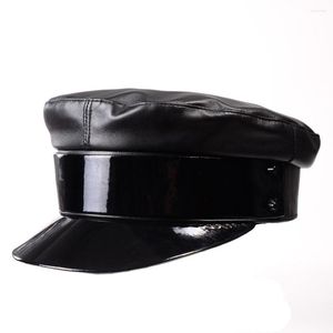 Casquettes de balle femmes S mode européenne scintillant cuir verni béret chapeau adolescent étudiant Streetwear Rivets Punk spectacle Gorro marine Mujer