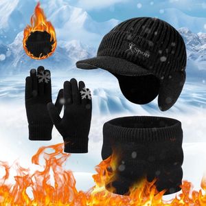 Ball Caps Chapeau pour femmes automne et hiver tricoté avec un écharpe à bord des gants de trois pièces pour hommes