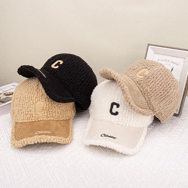 Ball Caps Woin's Winter C Lettre de baseball brodé Cape de baseball coréen Lamb Sterrofle du vent Hat à réglage chaud extérieur sport Sports