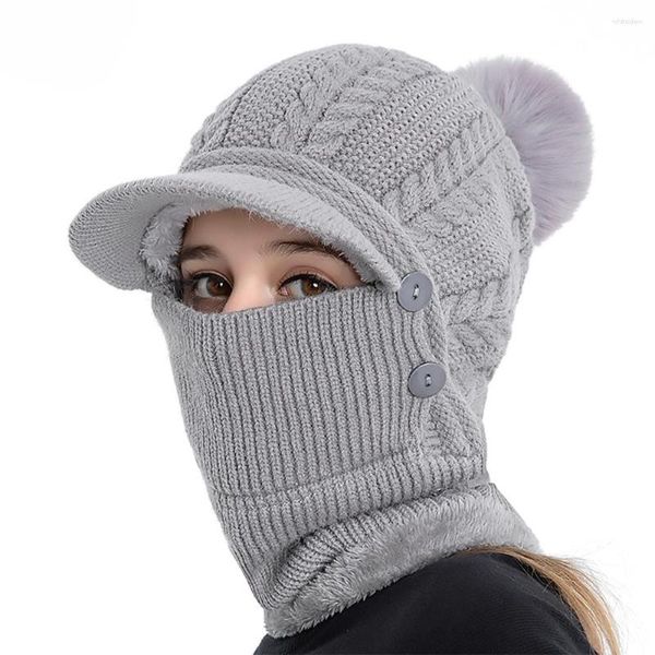 Gorros de invierno para mujer, gorro de piel para mantener el calor con bufanda, forro polar, gorra de béisbol, ciclismo al aire libre, polaina de cuello de punto, máscara facial