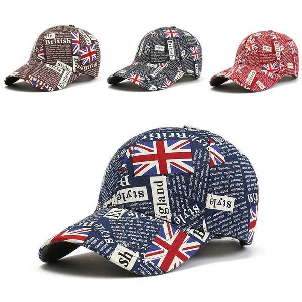 Ball Caps Women Spring Fashion Caps Inglaterra Estilo de la bandera británica Impresión de béisbol ajustable Gat de verano para mujeres Gorras T240508