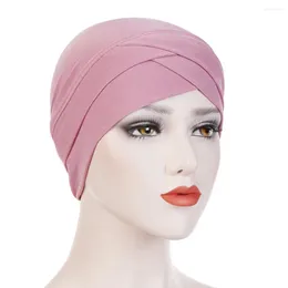 Ball Caps Dames Stretchy Tulband Hoed Cross Head Wrap Katoen Hijab Cap Effen Kleur Zachte Hoofddoek Mode Moslim Hoeden Sjaal Hoge kwaliteit