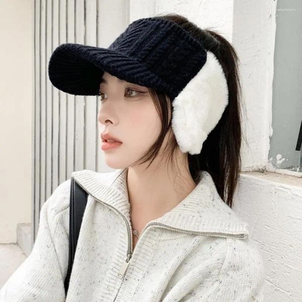 Casquettes de balle femmes chapeau de soleil protecteur d'oreille vide haut motif torsadé Patchwork automne hiver coupe-vent tricoté Baseball Streetwear